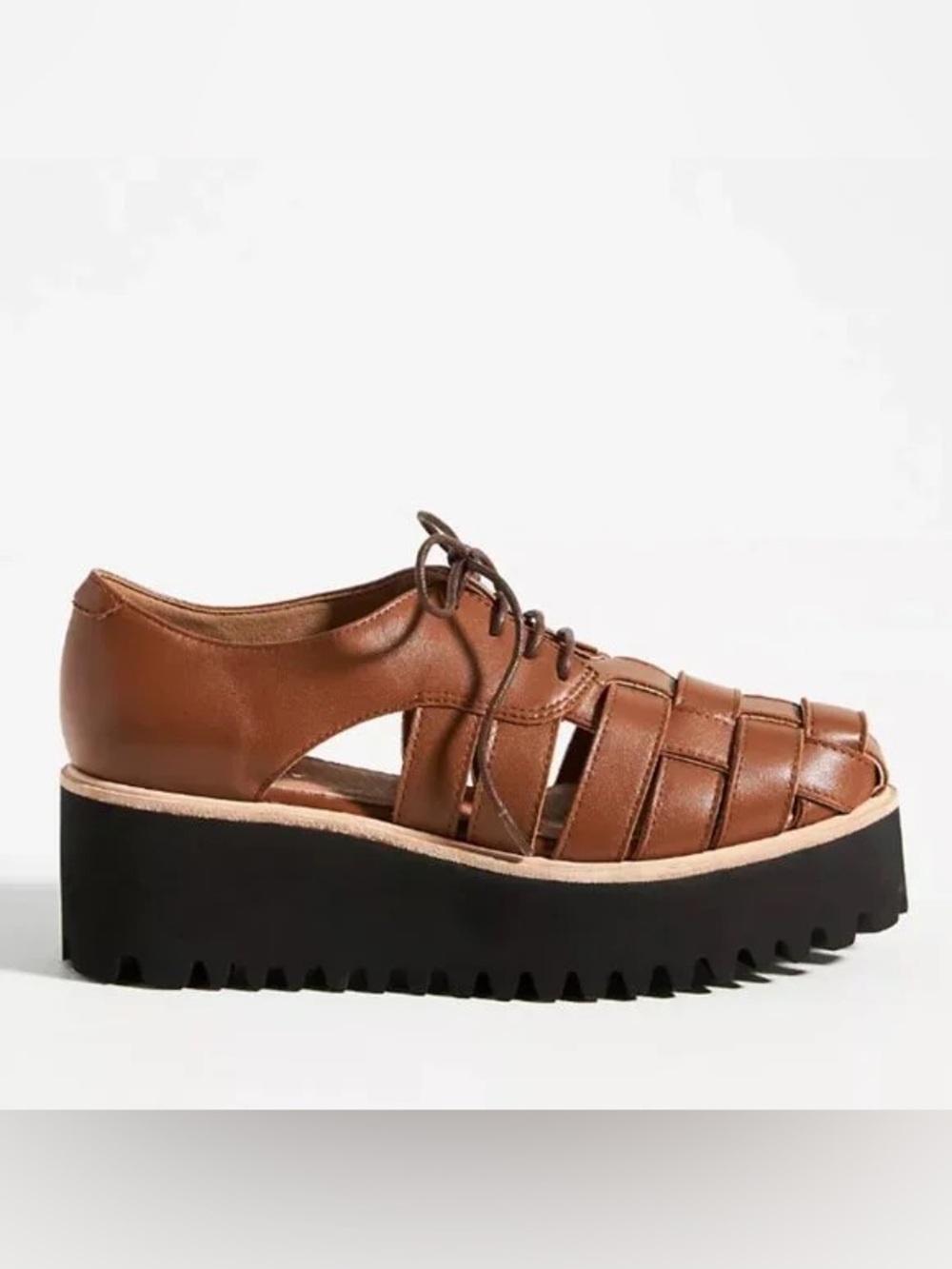 NWT Anthropologie “All Black” leather woven fisherman platform shoes lug sole